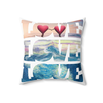 Beachy Romantic Hearts Square Pillow