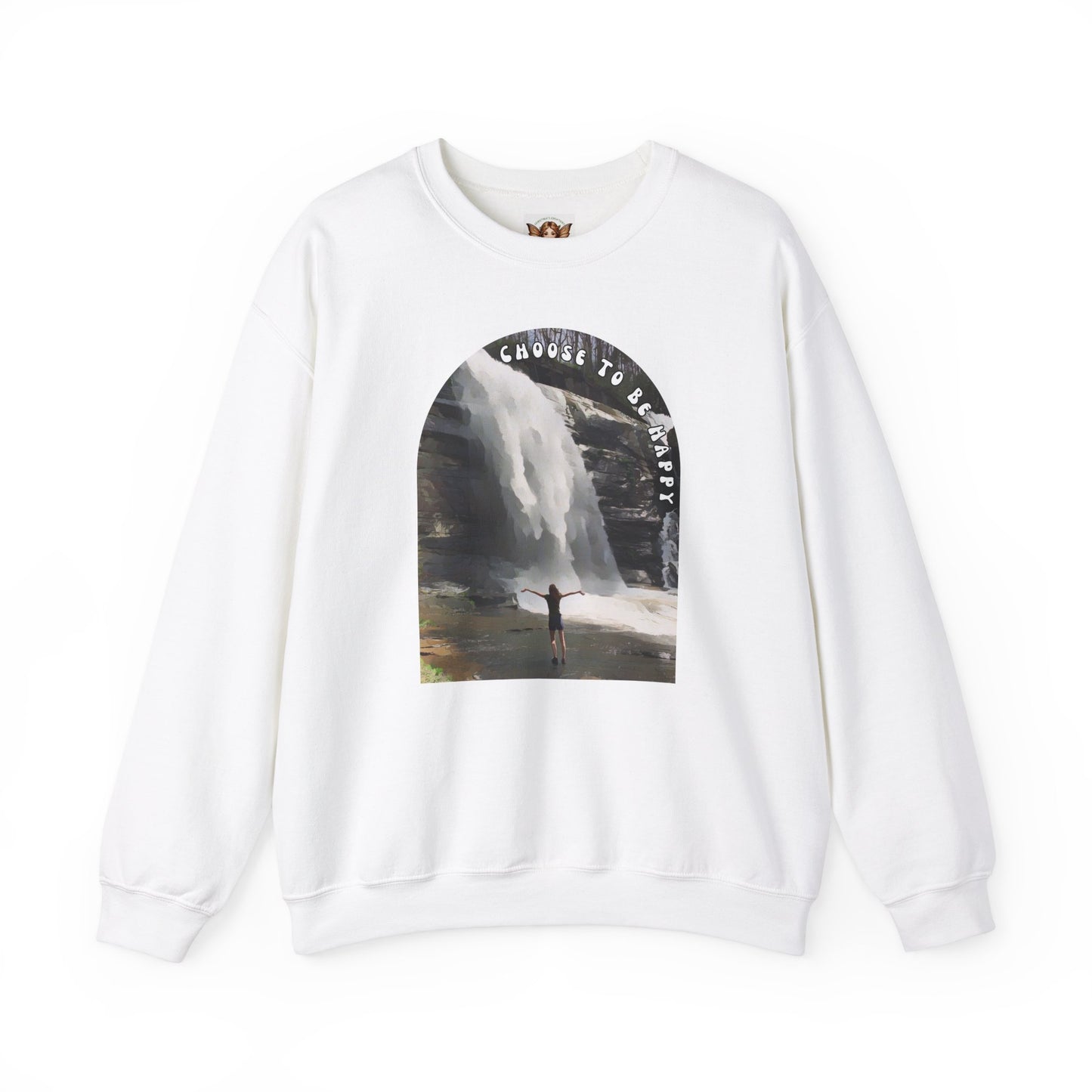 Crewneck Sweatshirt - 'Choose to be Happy' Waterfall Inspirational Quote