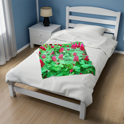 Plush Blanket With Ruby Red Flowers