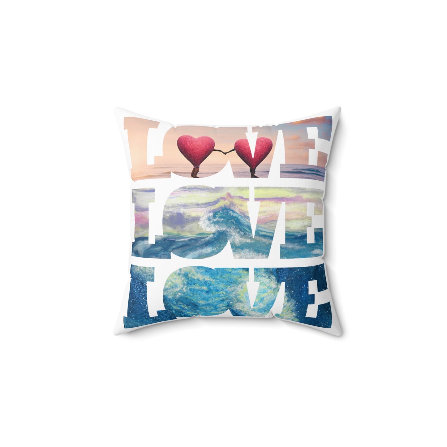 Beachy Romantic Hearts Square Pillow