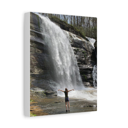 Canvas Wall Art - Waterfall And Girl Exudes The Joy Of Nature