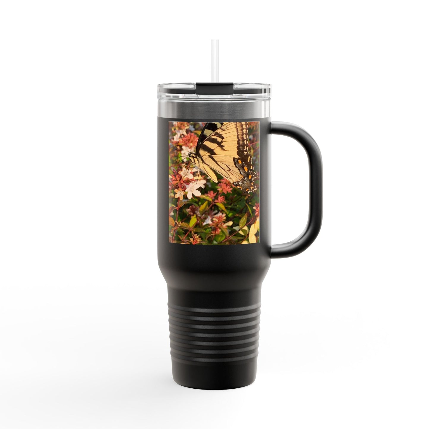 Swallowtail Butterfly And Flowers Insulated Travel Mug, 40oz