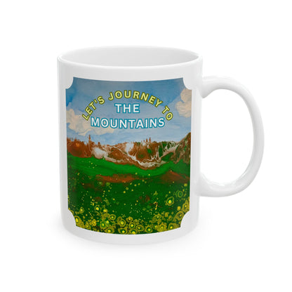 Mountains and Yellow Flowers Ceramic Mug