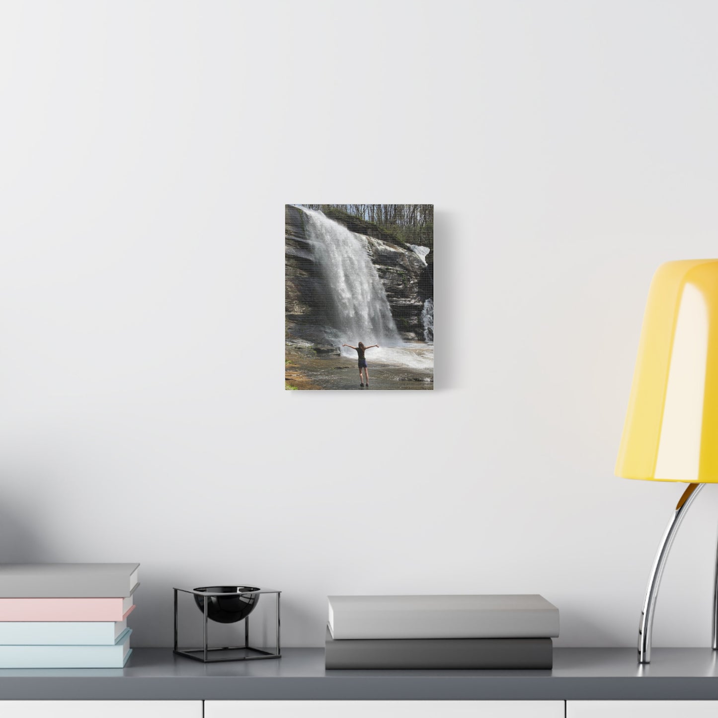 Canvas Wall Art - Waterfall And Girl Exudes The Joy Of Nature