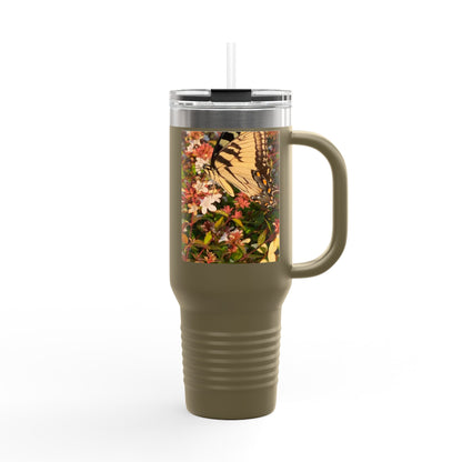 Swallowtail Butterfly And Flowers Insulated Travel Mug, 40oz