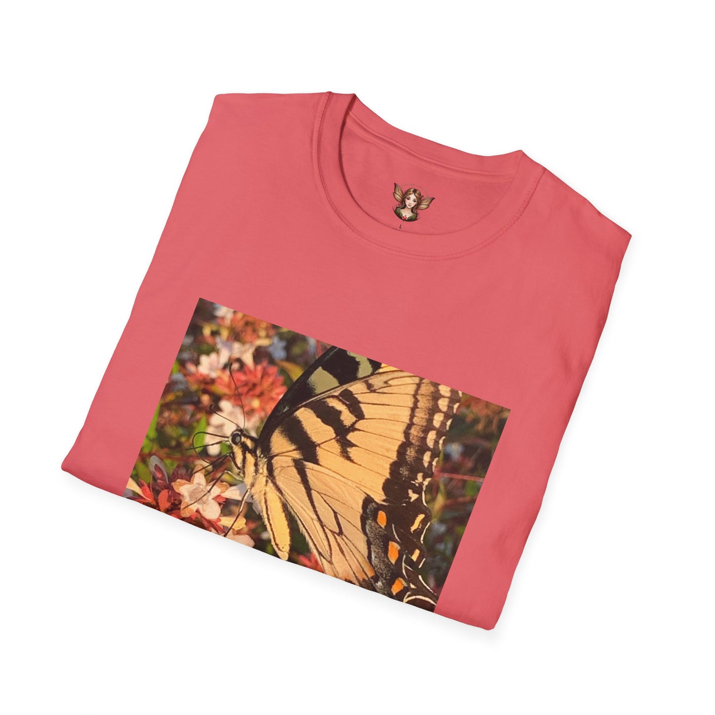 Unisex Softstyle T-Shirt With Swallowtail Butterfly And Flowers