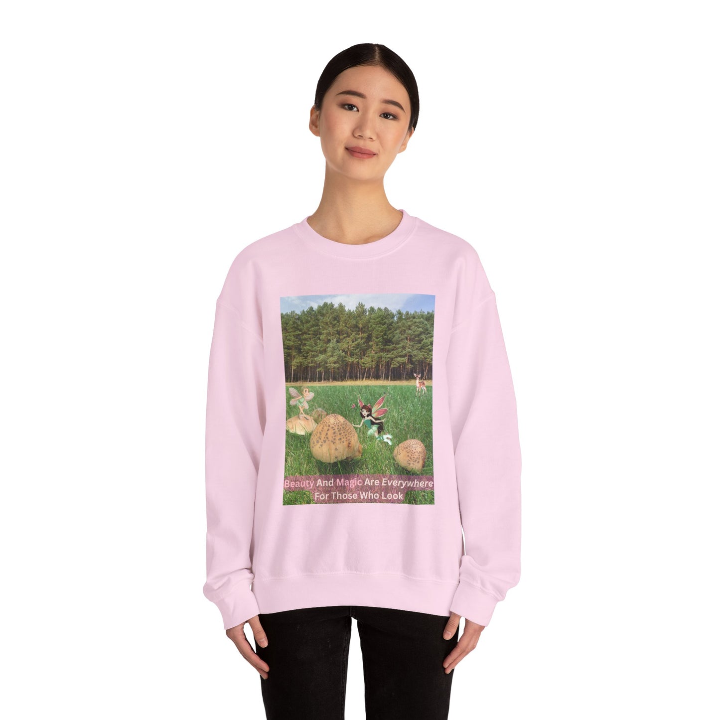 Whimsical Forest Fairies With Inspirational Quote - Crewneck Sweatshirt