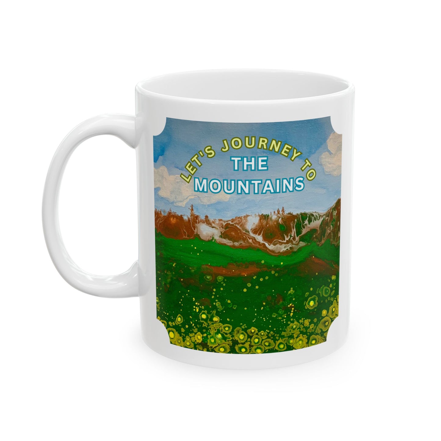 Mountains and Yellow Flowers Ceramic Mug