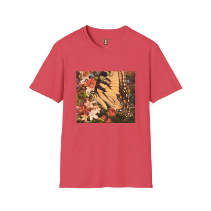 Unisex Softstyle T-Shirt With Swallowtail Butterfly And Flowers