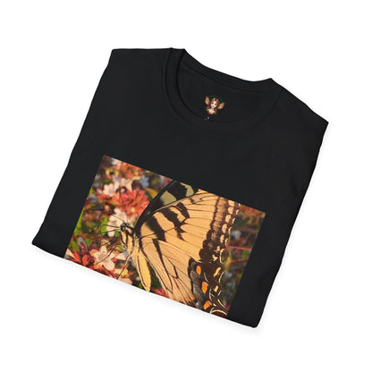 Unisex Softstyle T-Shirt With Swallowtail Butterfly And Flowers