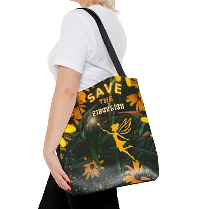 Fairy And Firefly Nature Inspired Short Sleeve Tote Bag - 'Save the Fireflies' Quote