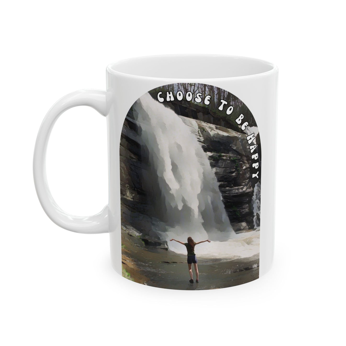 Mug with 'Choose to be Happy' Quote & Waterfall Design