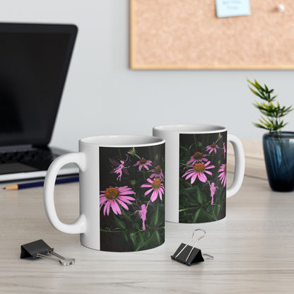 Mug - Fairies Dancing Among Echinacea Flowers At Night