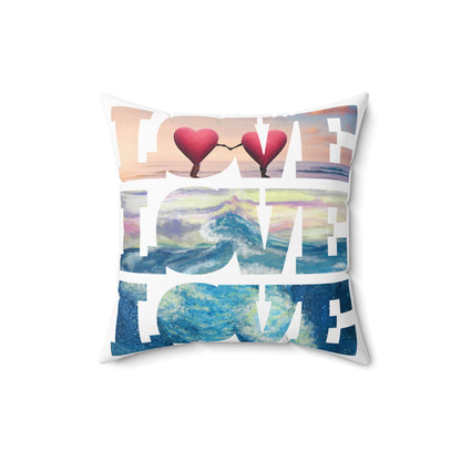 Beachy Romantic Hearts Square Pillow