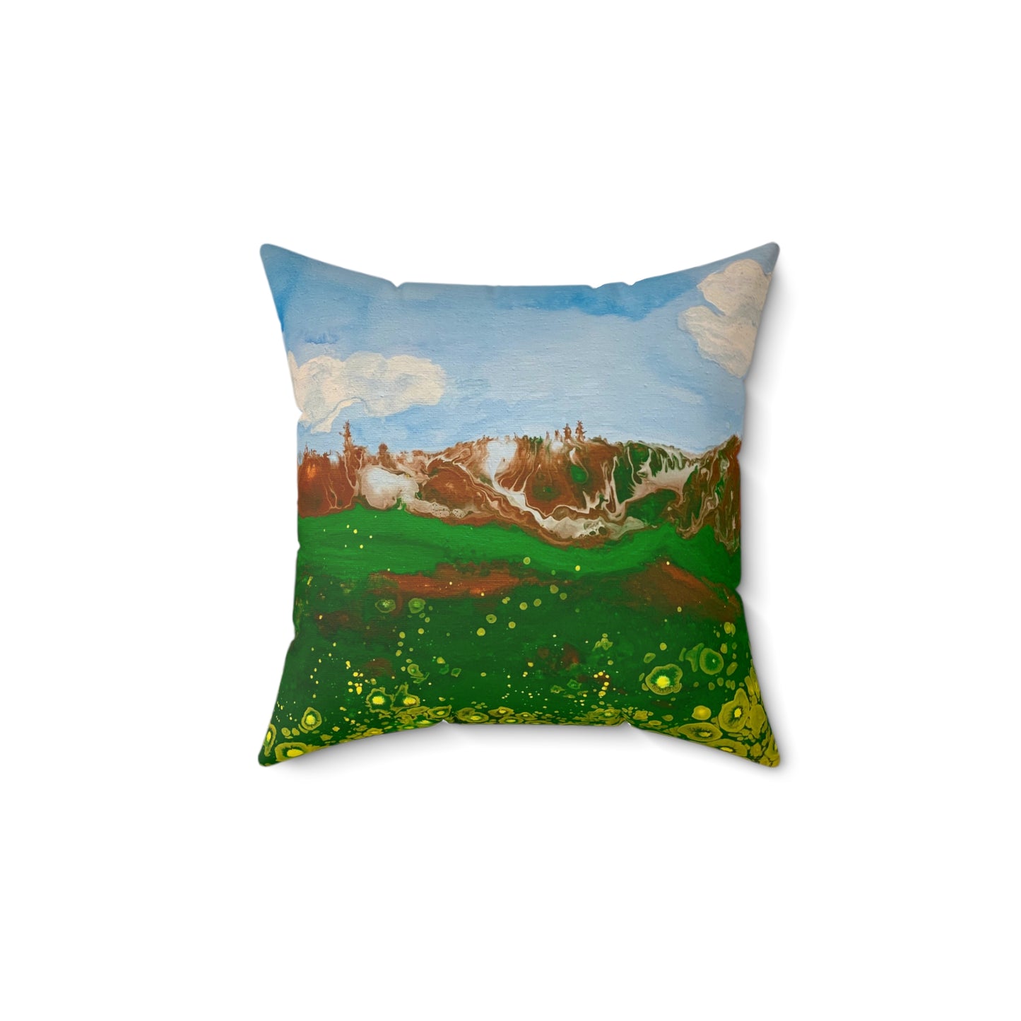 Mountain Landscape Original Painting - Polyester Square Pillow