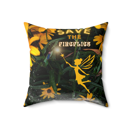 Square Pillow - Save the Fireflies Whimsical Conservation Theme