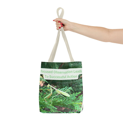 Praying Mantis Tote Bag - Focused Observation & Success Inspirational Quote