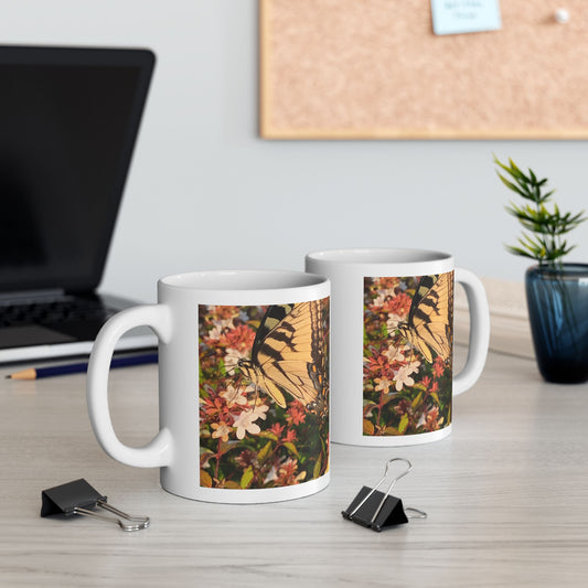 Ceramic Mug, Swallowtail Butterfly And Flowers