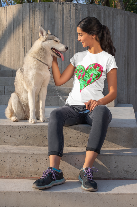 Short Sleeve Tee - Ruby Red Clover Flowers And Heart Shaped Leaves