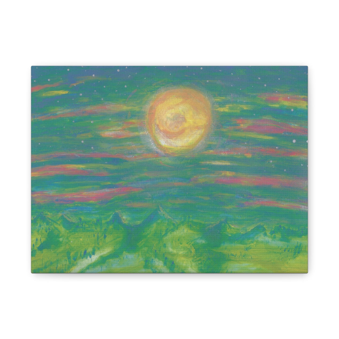 Matte Canvas, Serene Moonlit Mountain Scene Wall Art