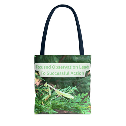 Praying Mantis Tote Bag - Focused Observation & Success Inspirational Quote