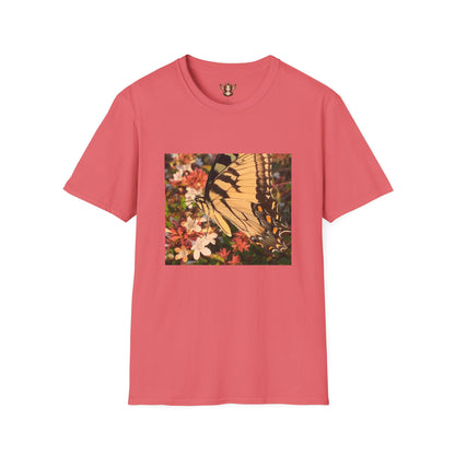 Unisex Softstyle T-Shirt With Swallowtail Butterfly And Flowers