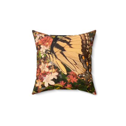 Square Pillow Featuring A Swallowtail Butterfly And Flowers