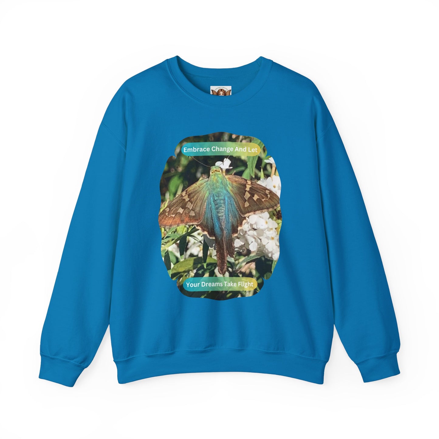 Butterfly Crewneck Sweatshirt - Inspirational Blue Butterfly And Flowers Design