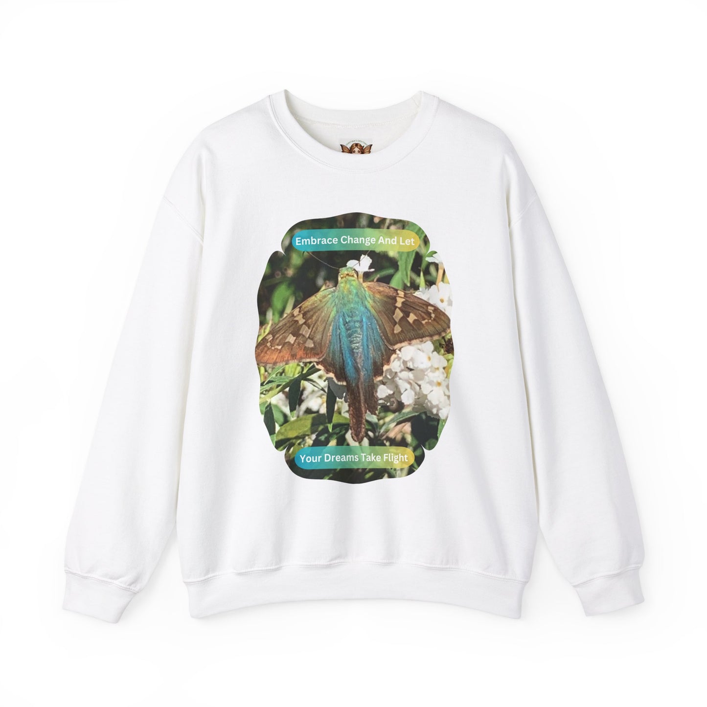 Butterfly Crewneck Sweatshirt - Inspirational Blue Butterfly And Flowers Design