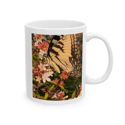 Ceramic Mug, Swallowtail Butterfly And Flowers