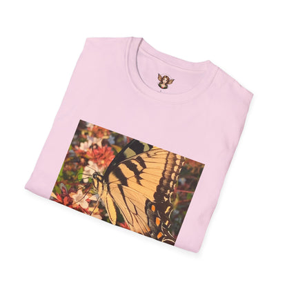 Unisex Softstyle T-Shirt With Swallowtail Butterfly And Flowers