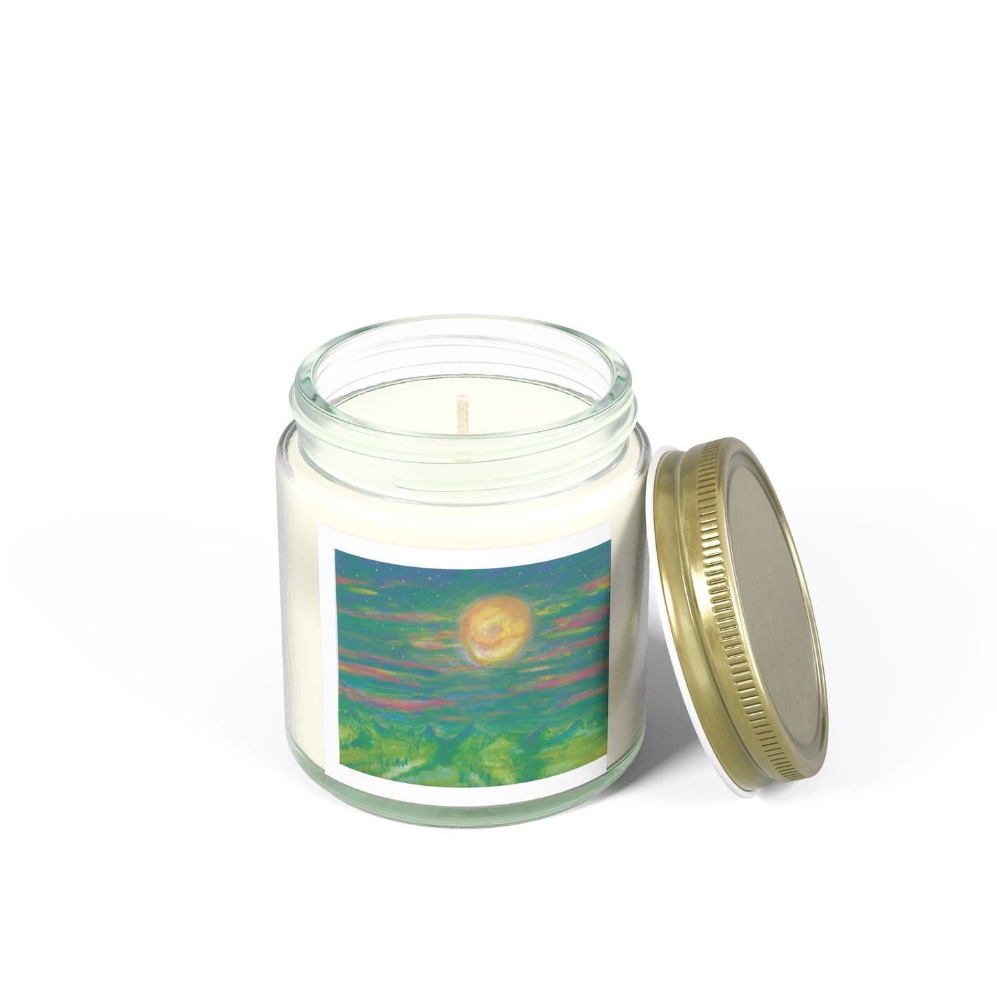 Scented Candles, Moonlit Mountain Scene 4oz & 9oz Coconut Apricot Wax