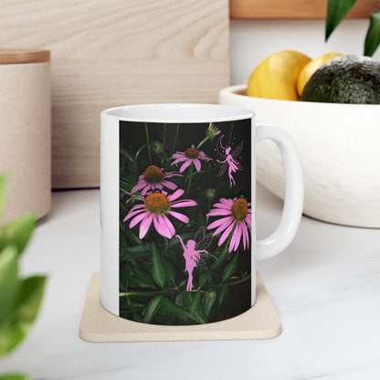 Mug - Fairies Dancing Among Echinacea Flowers At Night