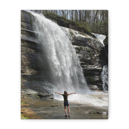 Canvas Wall Art - Waterfall And Girl Exudes The Joy Of Nature