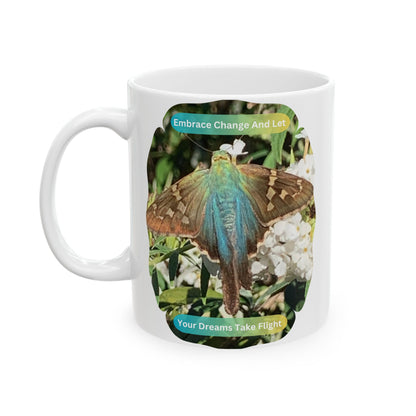 Mug - Inspirational Blue Butterfly And Flowers Design, Nature Lovers Gift