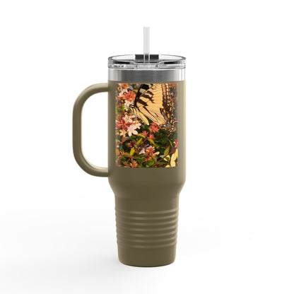 Swallowtail Butterfly And Flowers Insulated Travel Mug, 40oz