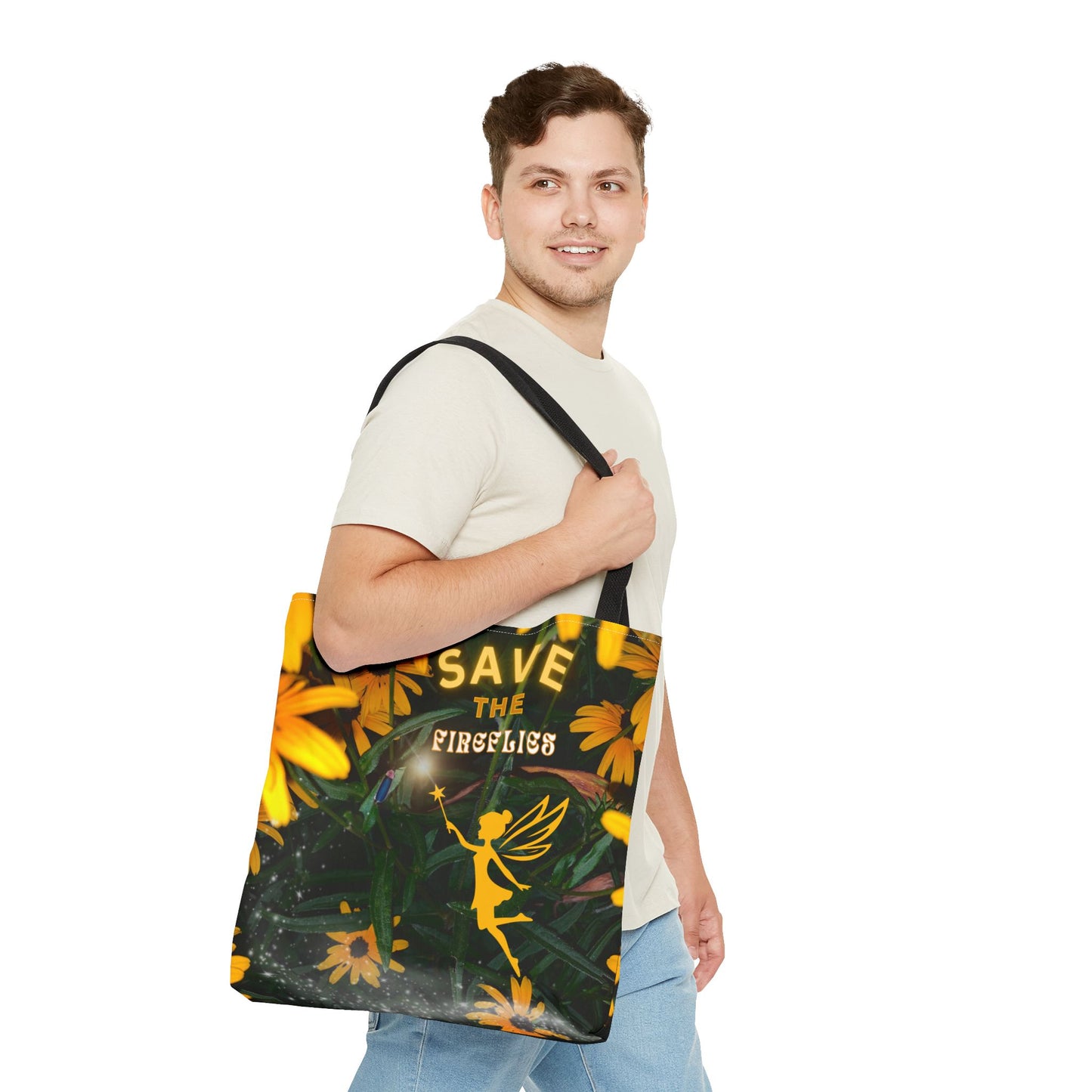 Fairy And Firefly Nature Inspired Short Sleeve Tote Bag - 'Save the Fireflies' Quote