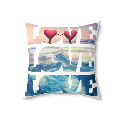 Beachy Romantic Hearts Square Pillow