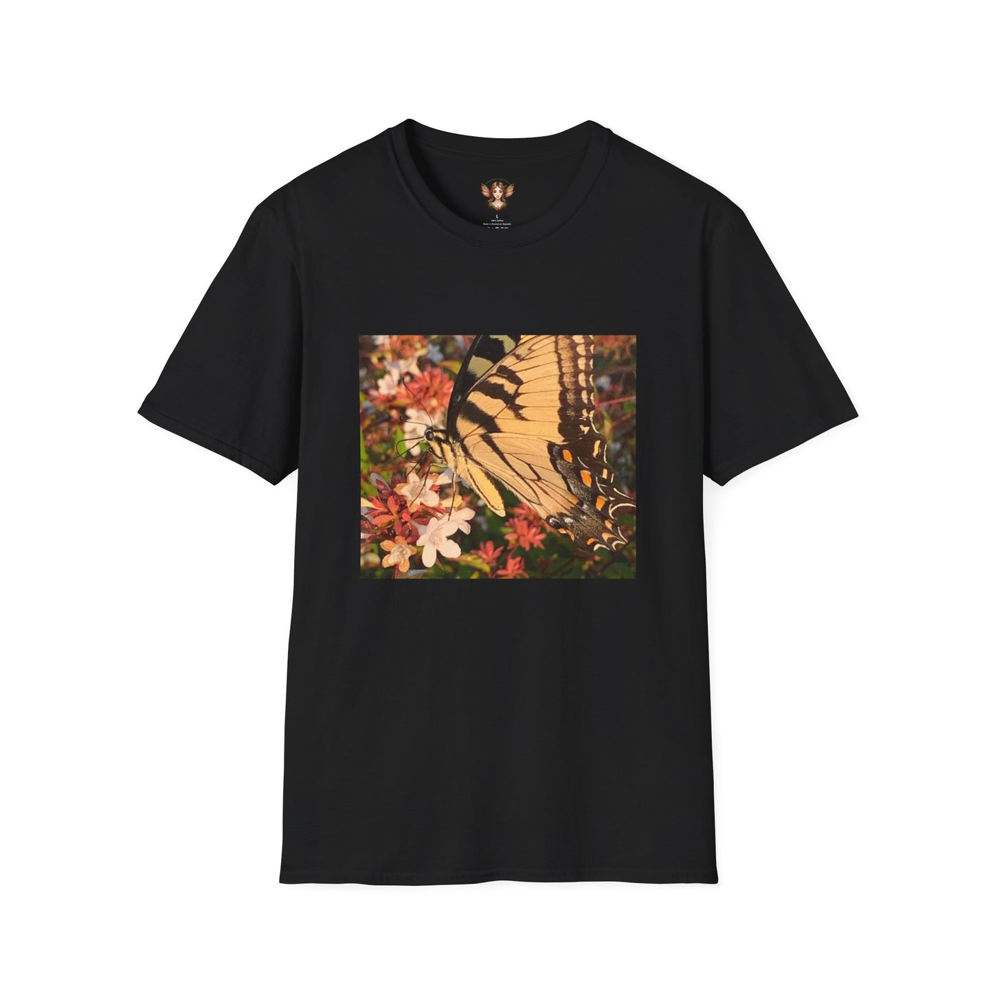 Unisex Softstyle T-Shirt With Swallowtail Butterfly And Flowers