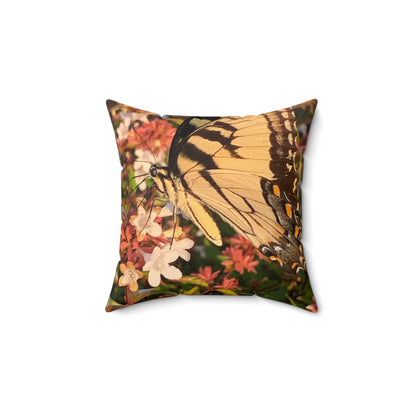 Square Pillow Featuring A Swallowtail Butterfly And Flowers