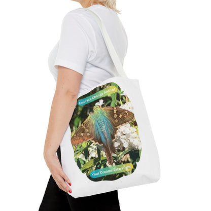 Tote Bag - Inspirational Blue Butterfly And Flowers Design