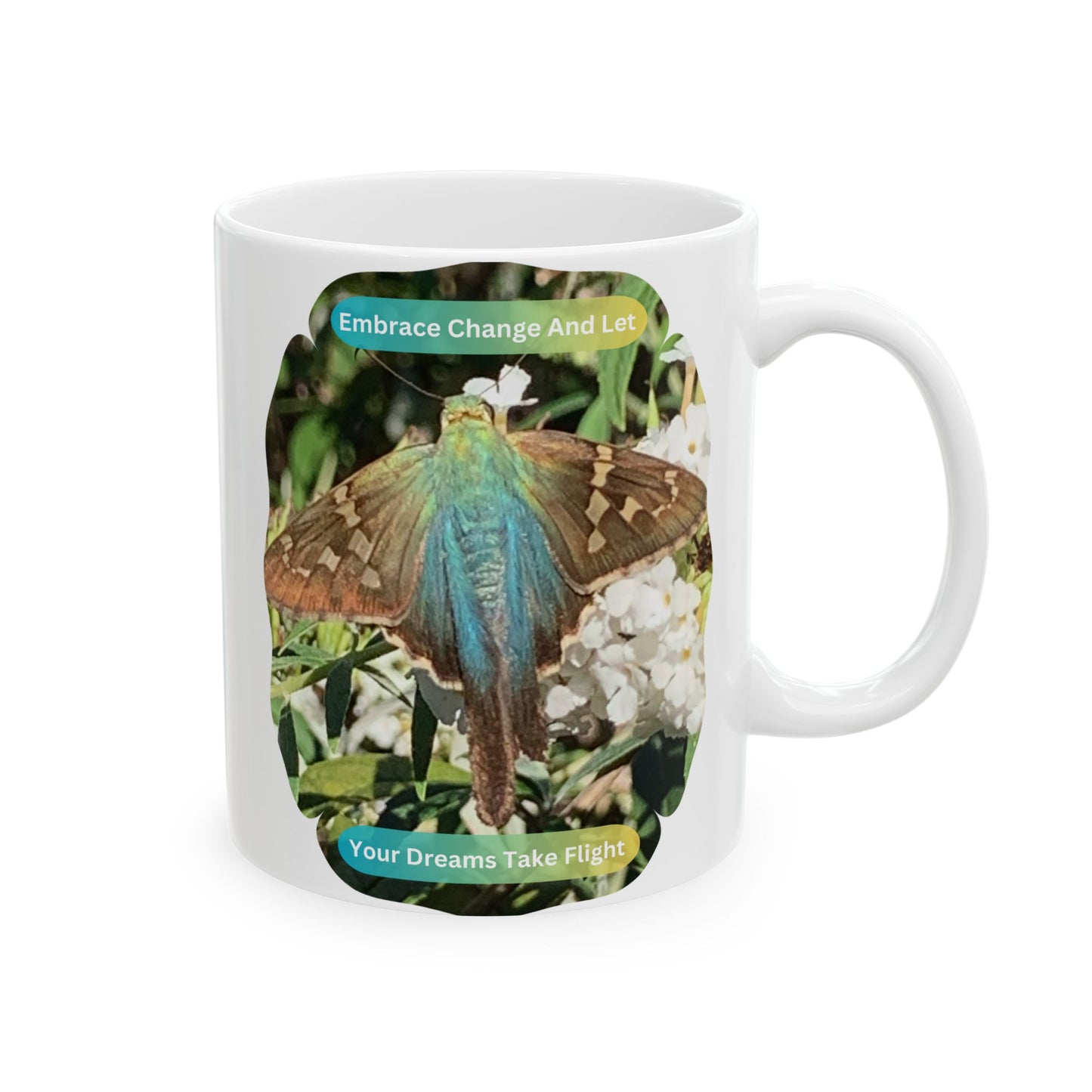 Mug - Inspirational Blue Butterfly And Flowers Design, Nature Lovers Gift