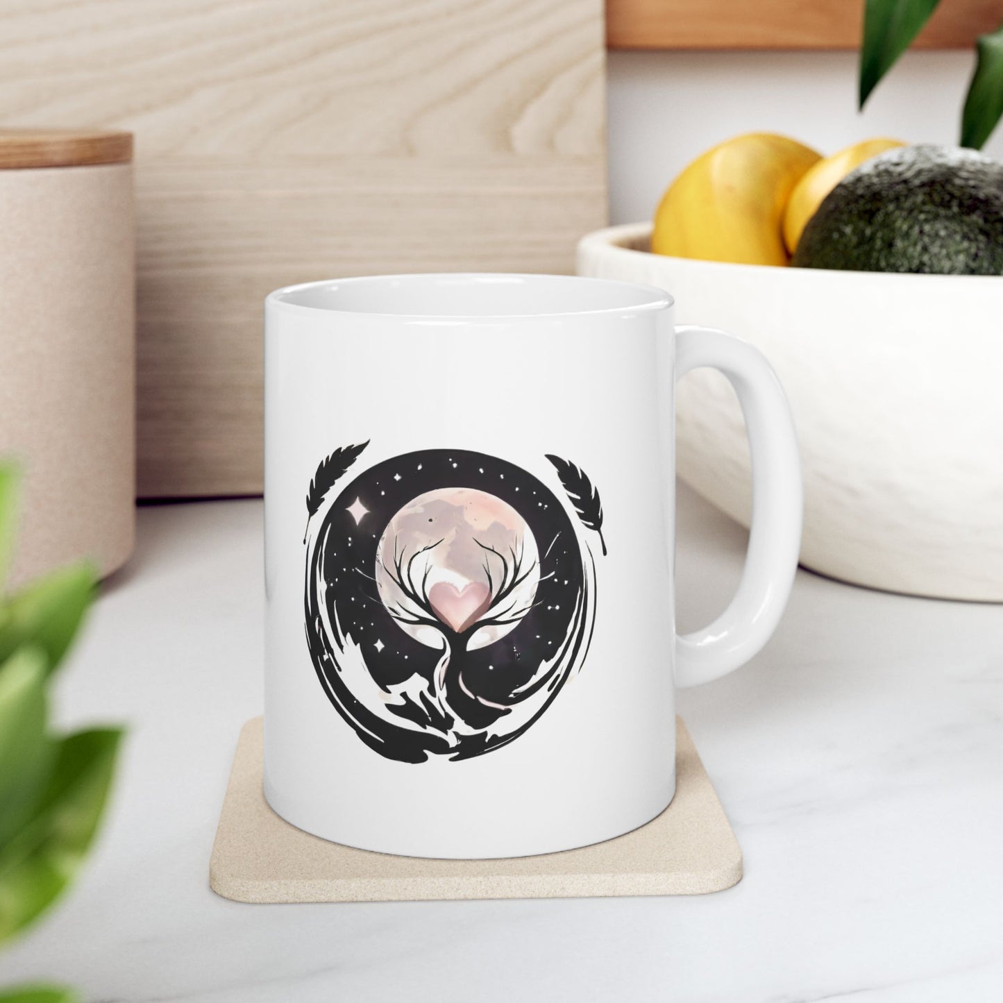 Pink Moon Heart Ceramic Mug - Romantic Nightscape Design