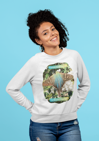 Butterfly Crewneck Sweatshirt - Inspirational Blue Butterfly And Flowers Design