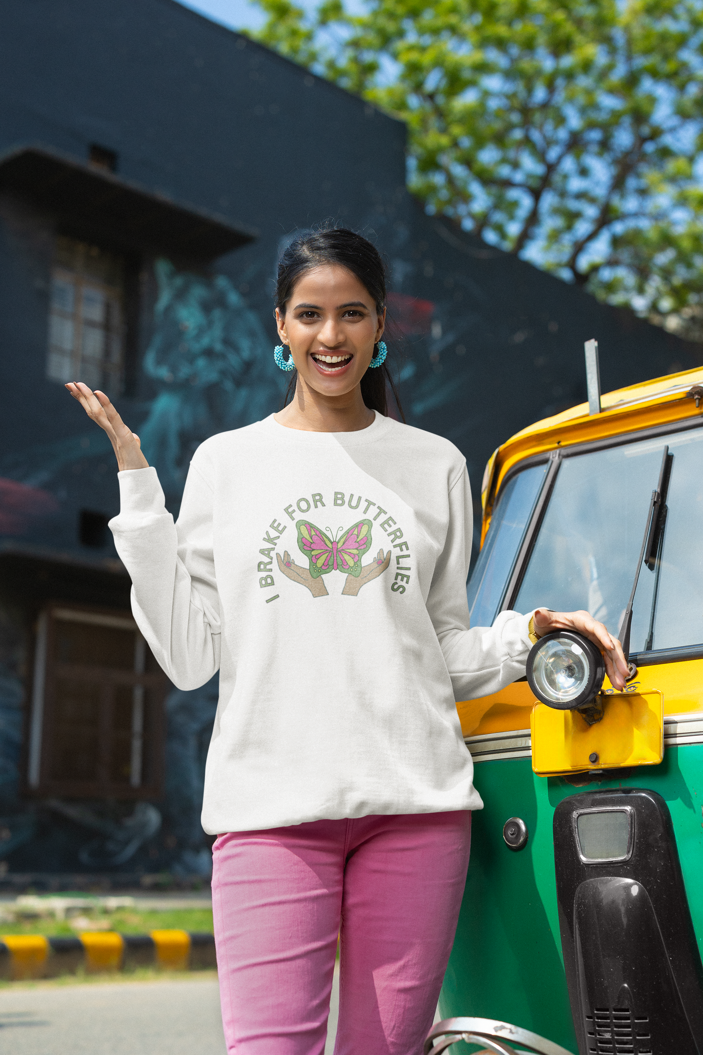 Butterfly Crewneck Sweatshirt - Whimsical Nature Lovers - 'I Brake for Butterflies'