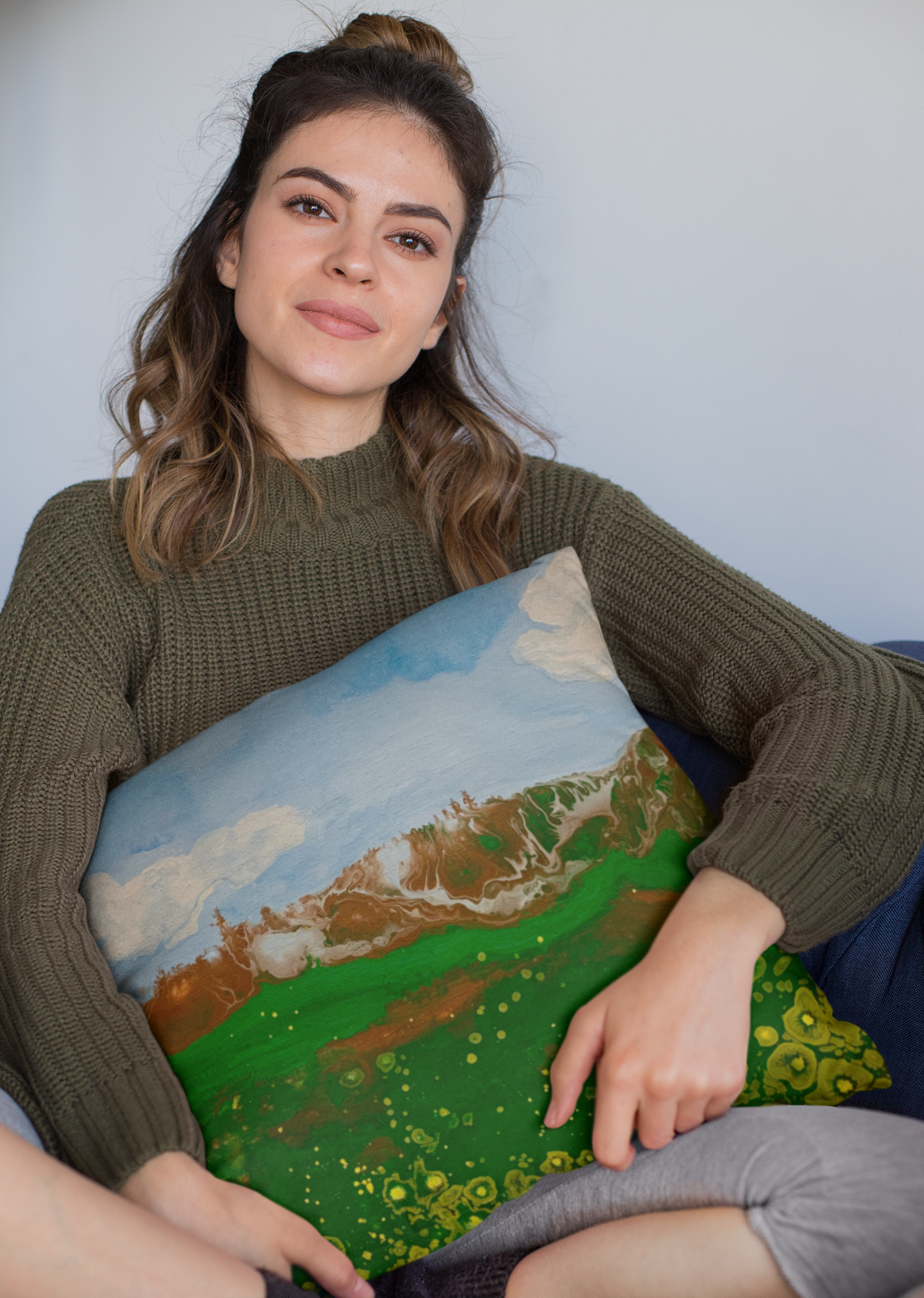 Mountain Landscape Original Painting - Polyester Square Pillow