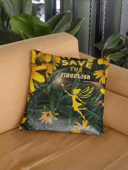 Square Pillow - Save the Fireflies Whimsical Conservation Theme