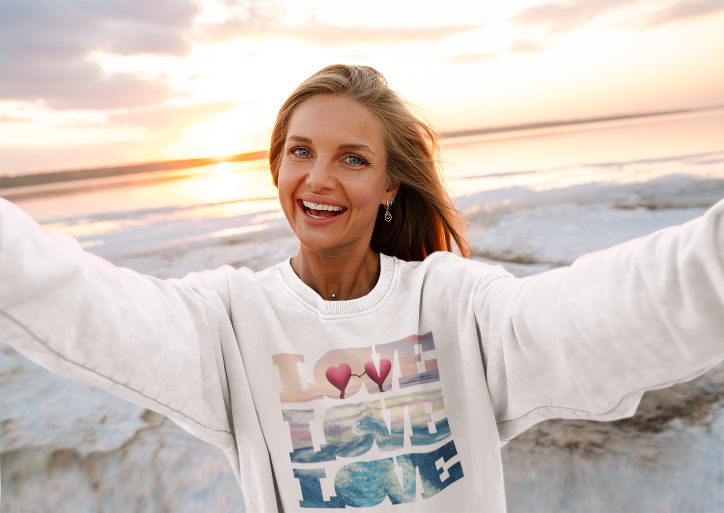 Beachy Romantic Hearts Crewneck Sweatshirt